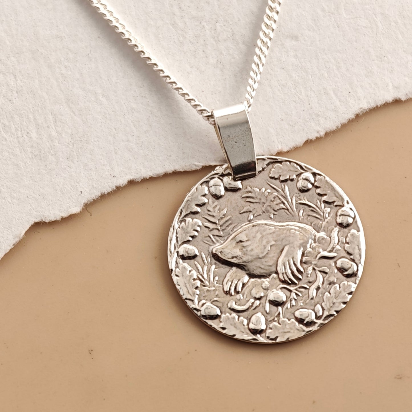 Mole Coin Necklace – Deep Engraved Recycled Sterling Silver