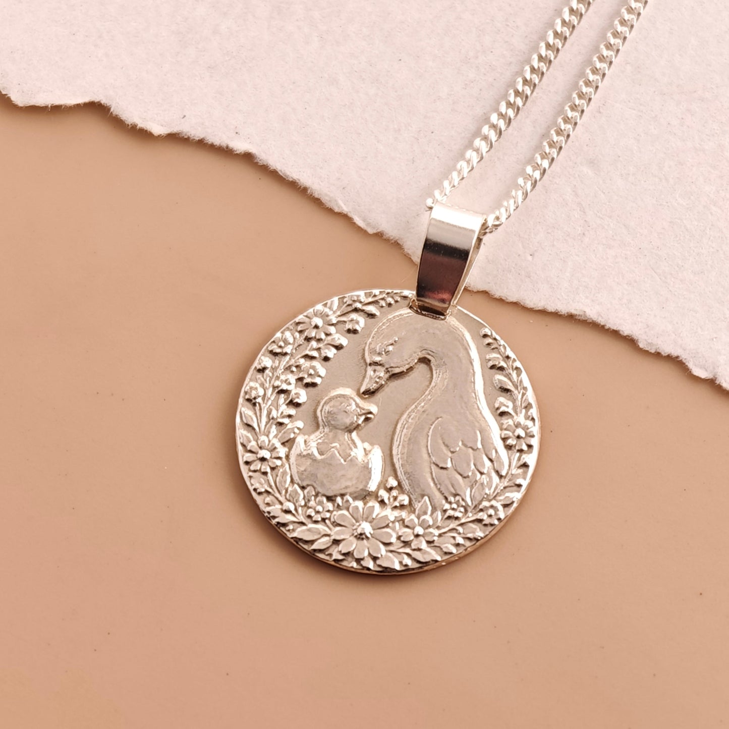 Mother Goose Engraved Sterling Silver Coin Necklace
