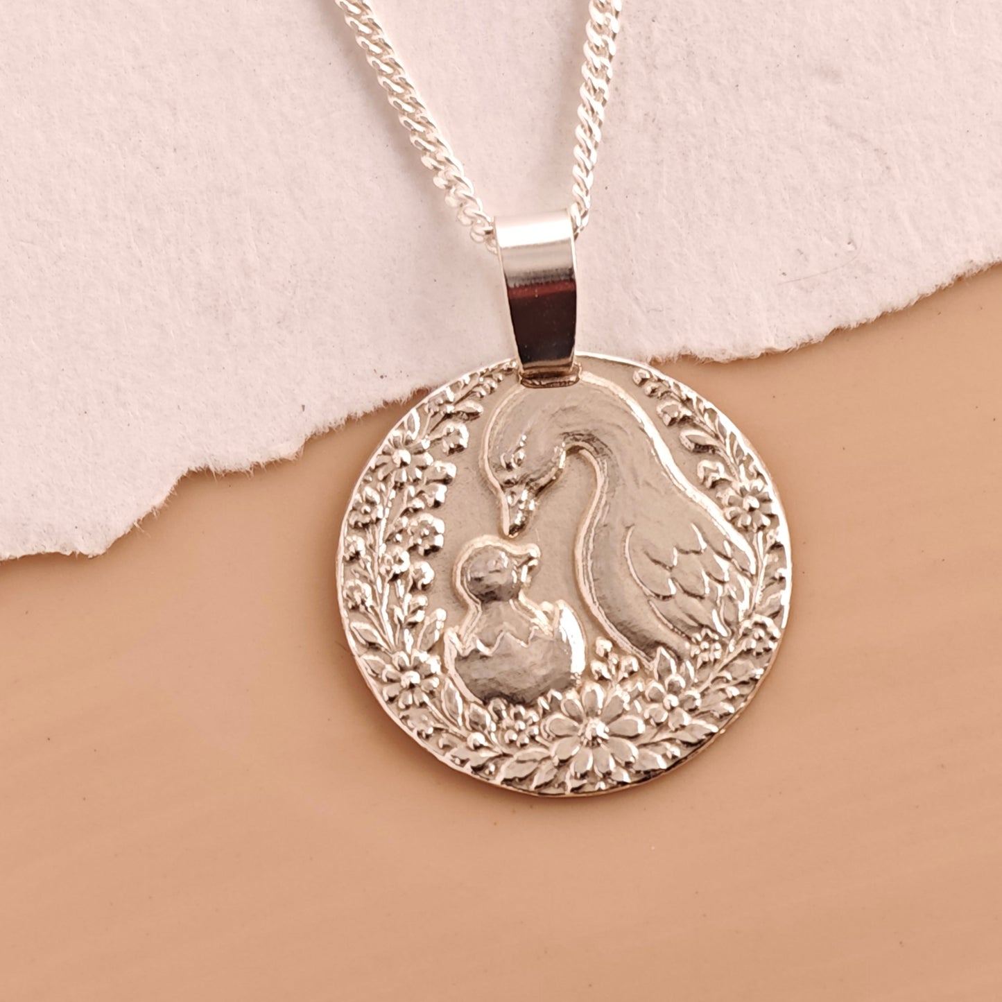 Mother Goose Engraved Sterling Silver Coin Necklace