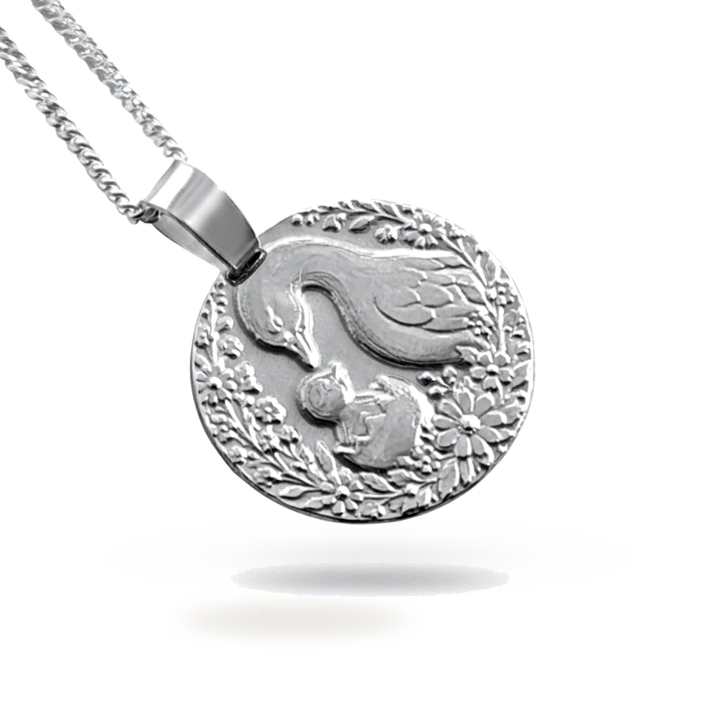Mother Goose Engraved Sterling Silver Coin Necklace