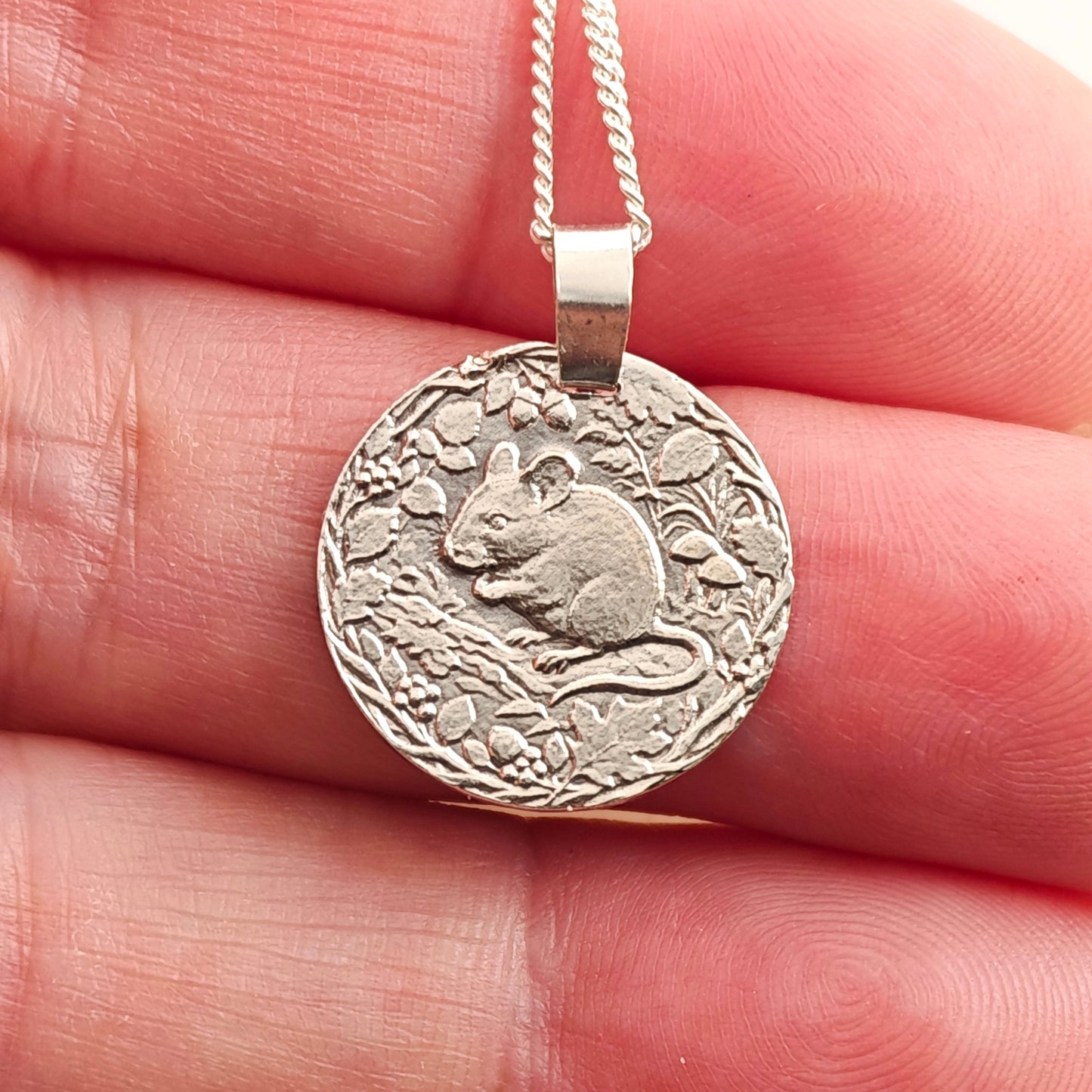 Mouse Coin Necklace – Deep Engraved Recycled Sterling Silver