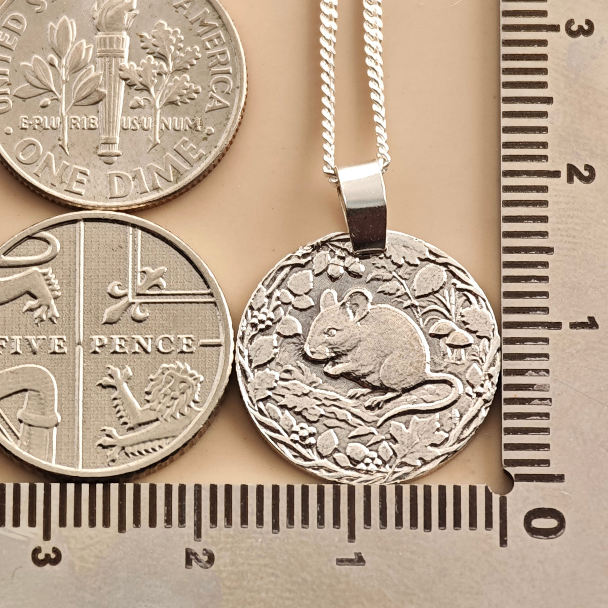 Mouse Coin Necklace – Deep Engraved Recycled Sterling Silver