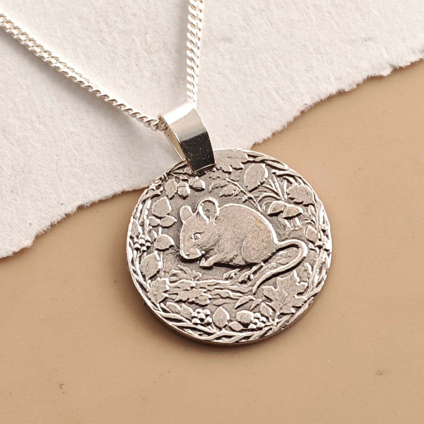 Mouse Coin Necklace – Deep Engraved Recycled Sterling Silver