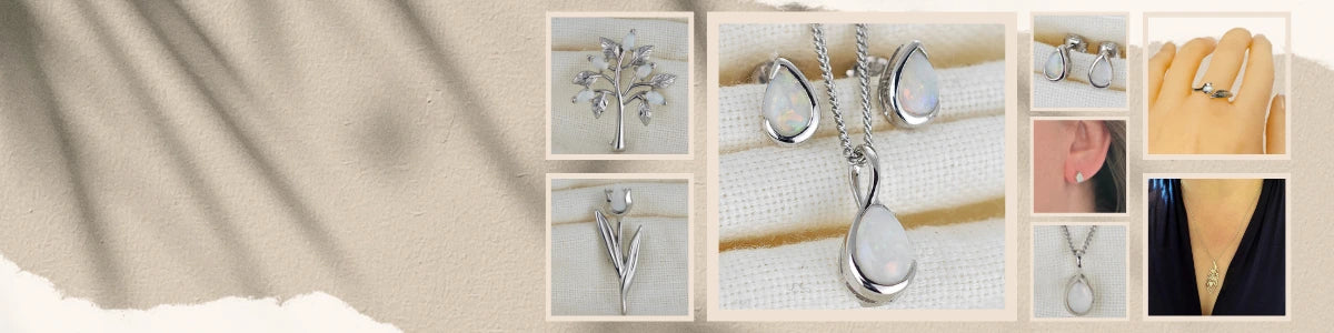 Opal jewellery – necklaces, rings, earrings – designed in the UK