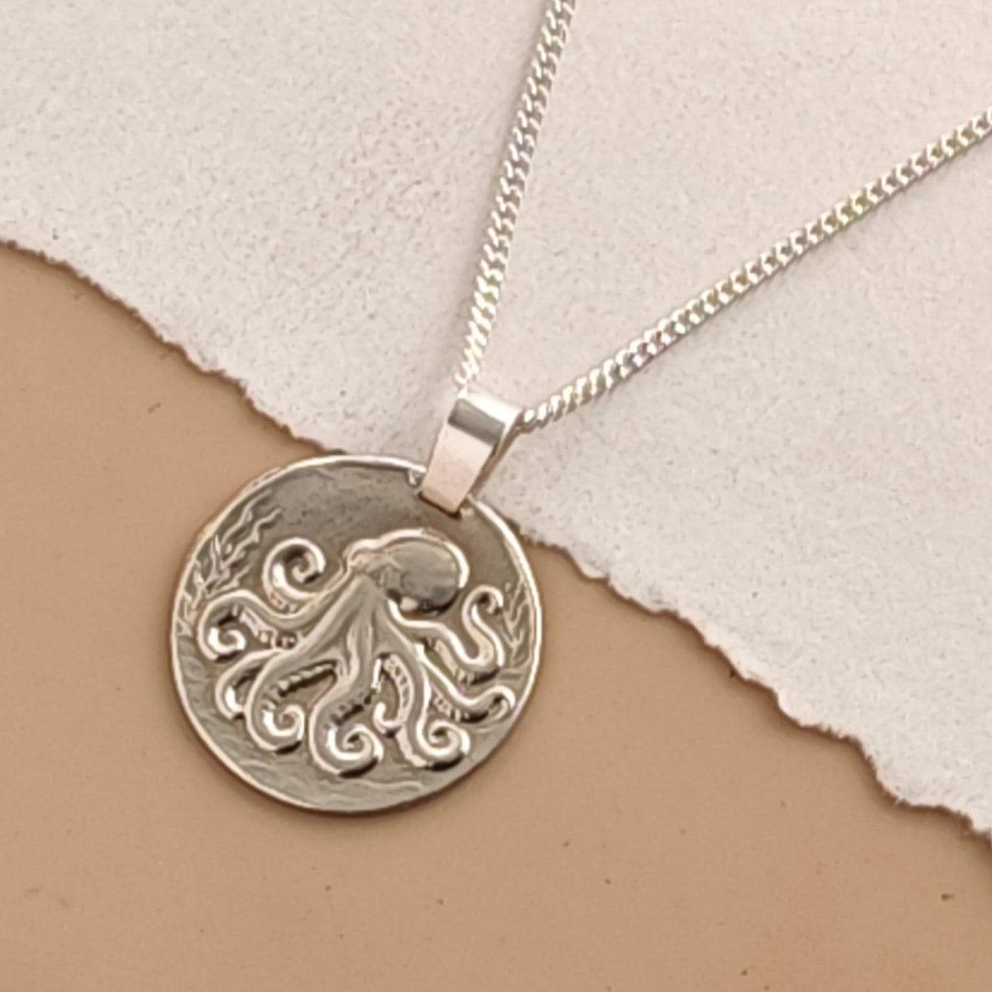 Octopus Engraved Sterling Silver Coin Necklace