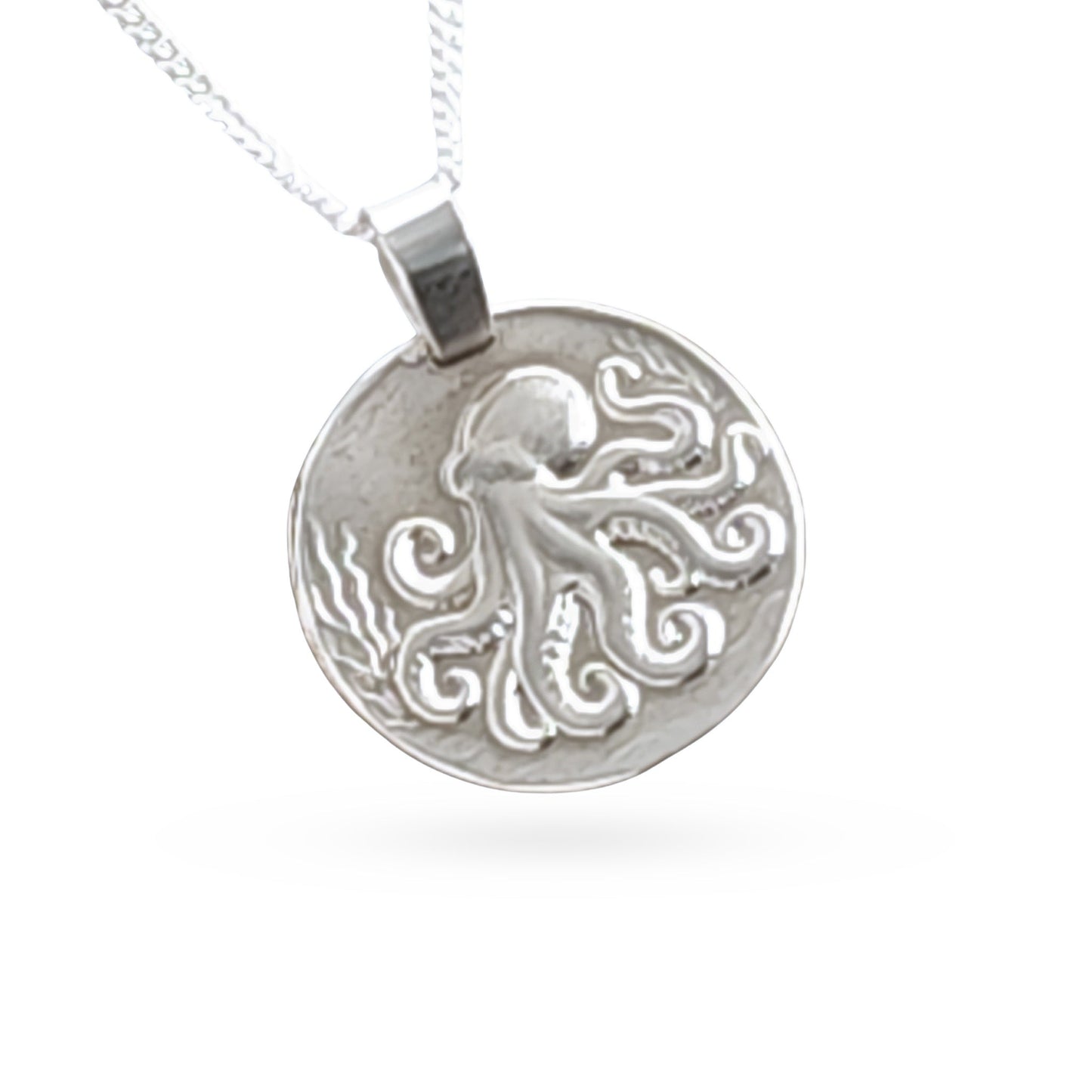 Octopus Engraved Sterling Silver Coin Necklace