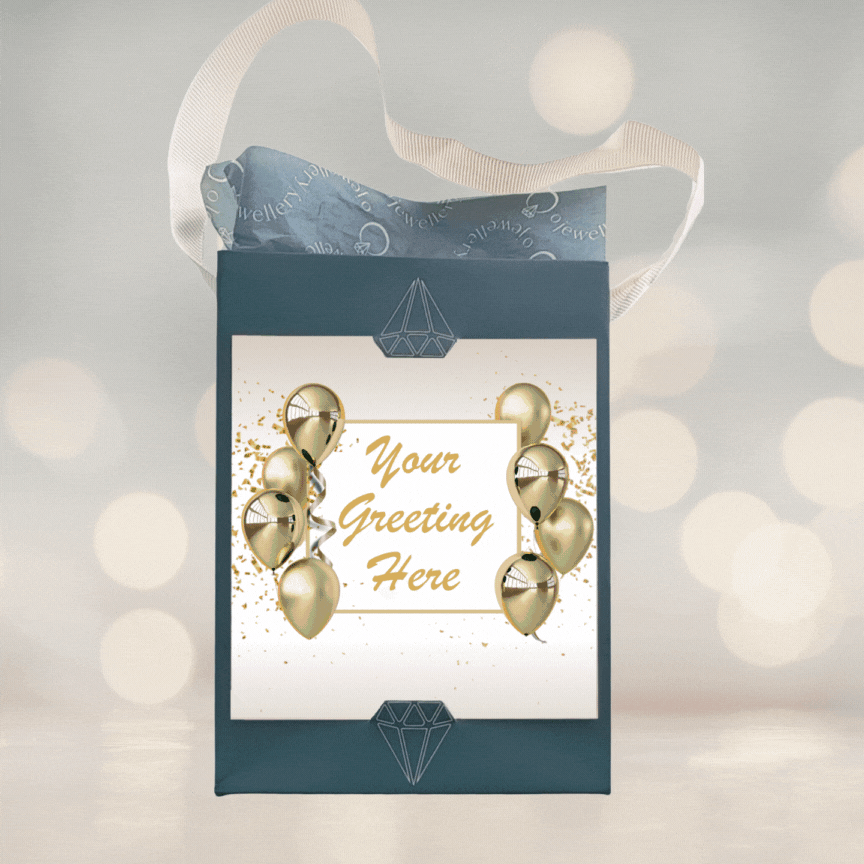 Ojewellery gift bag with rotation of different greeting cards with insert name of choice, Merry Christmas, Mum, Get well soon, Your greeting here