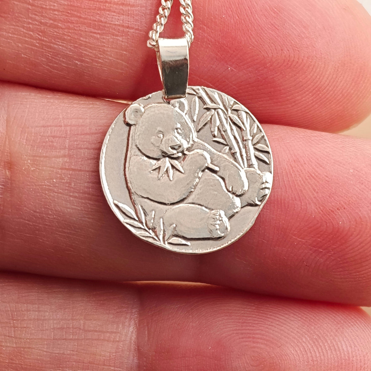 Panda Coin Necklace – Deep Engraved Recycled Sterling Silver