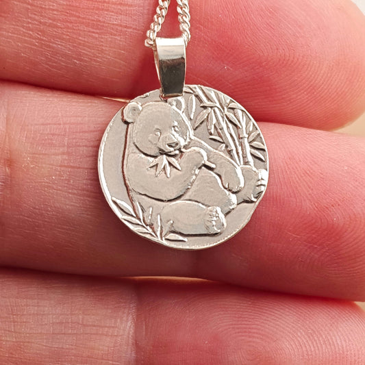 Panda Engraved Sterling Silver Coin Necklace
