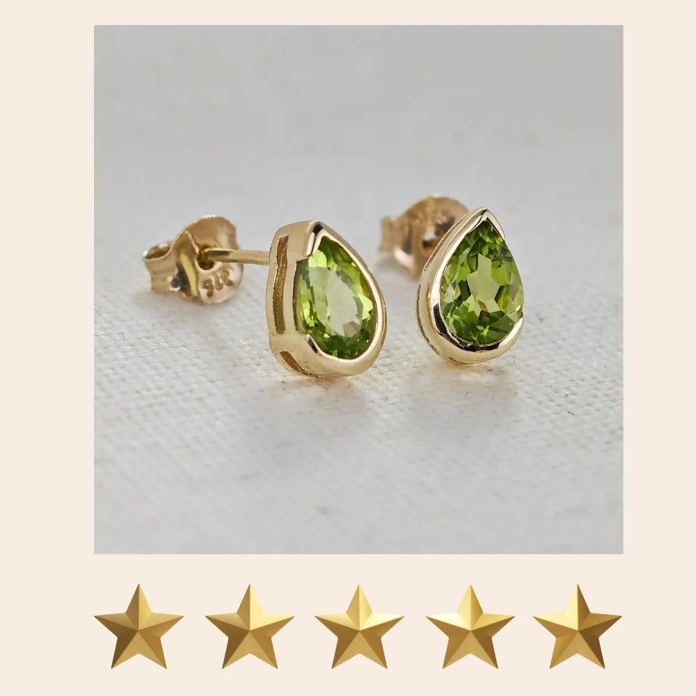 Peridot jewellery – necklaces, rings, earrings – designed in the UK