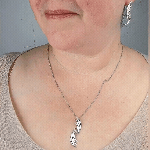 Peridot Evil Eye Pendant and Dangle Earring shown modelled