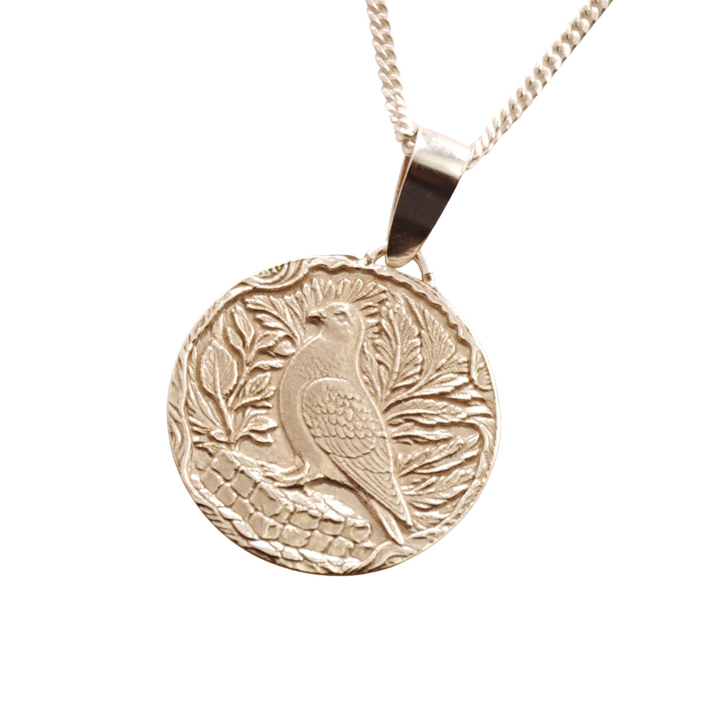Pigeon Engraved Sterling Silver Coin Necklace