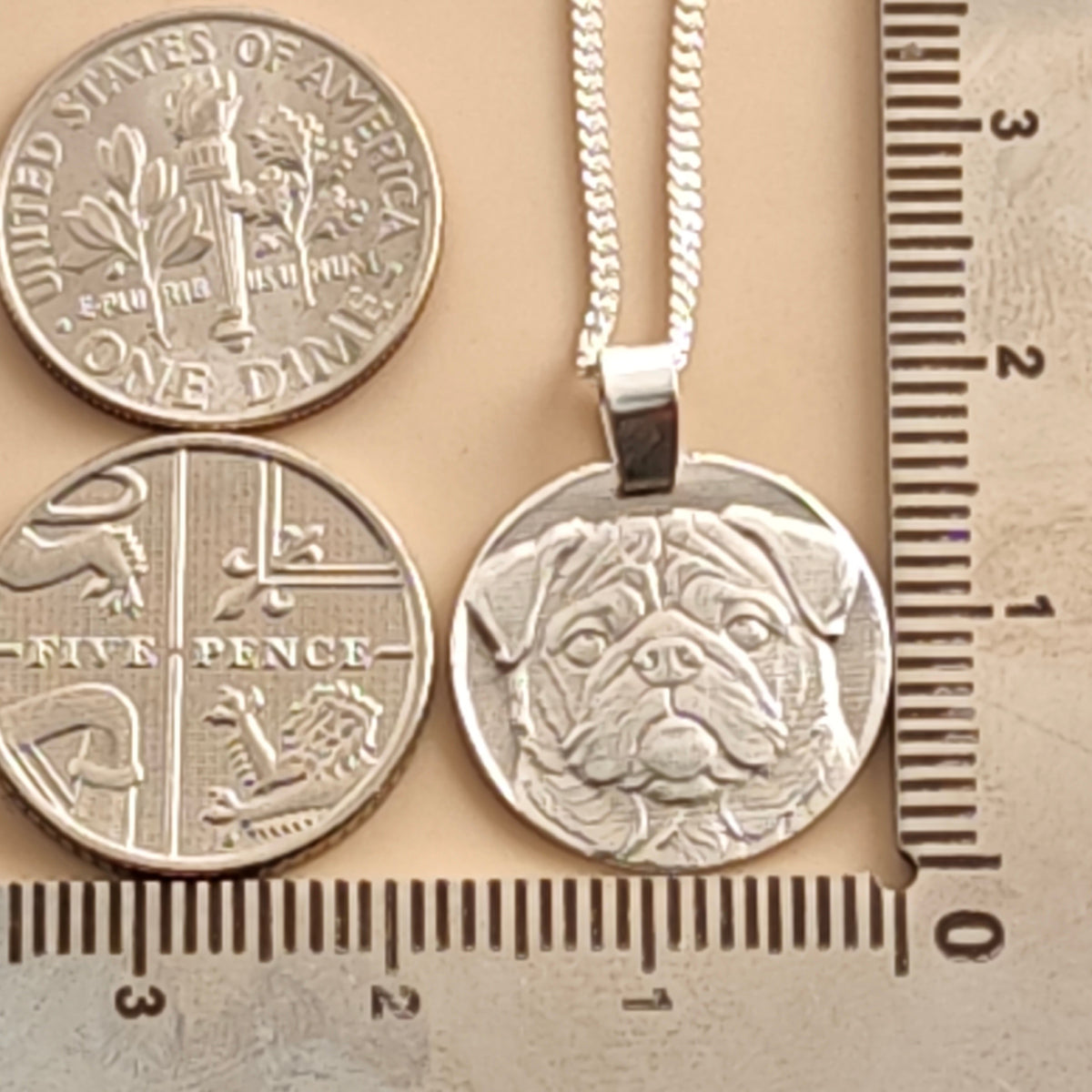 Pug Coin Necklace – Deep Engraved Recycled Sterling Silver