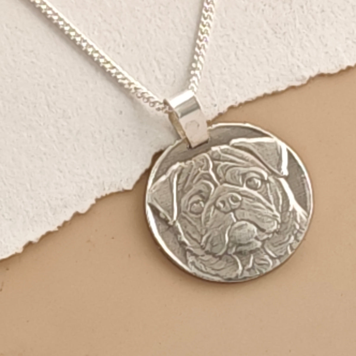 Pug Coin Necklace – Deep Engraved Recycled Sterling Silver