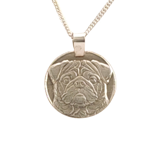 Pug Engraved Sterling Silver Coin Necklace