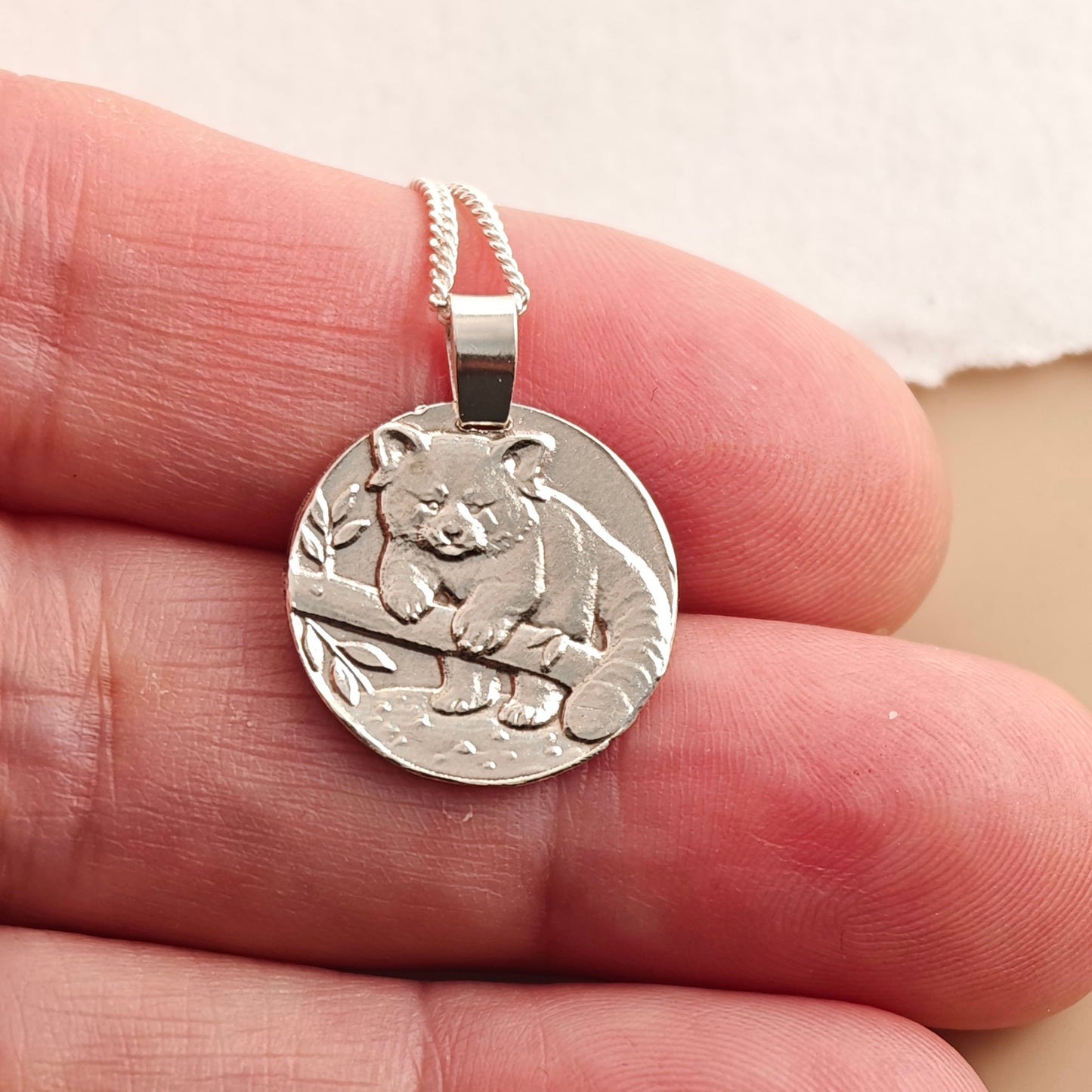 Red Panda Coin Necklace – Deep Engraved Recycled Sterling Silver