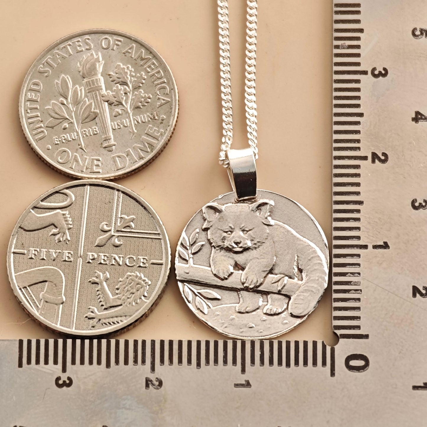 Red Panda Coin Necklace – Deep Engraved Recycled Sterling Silver