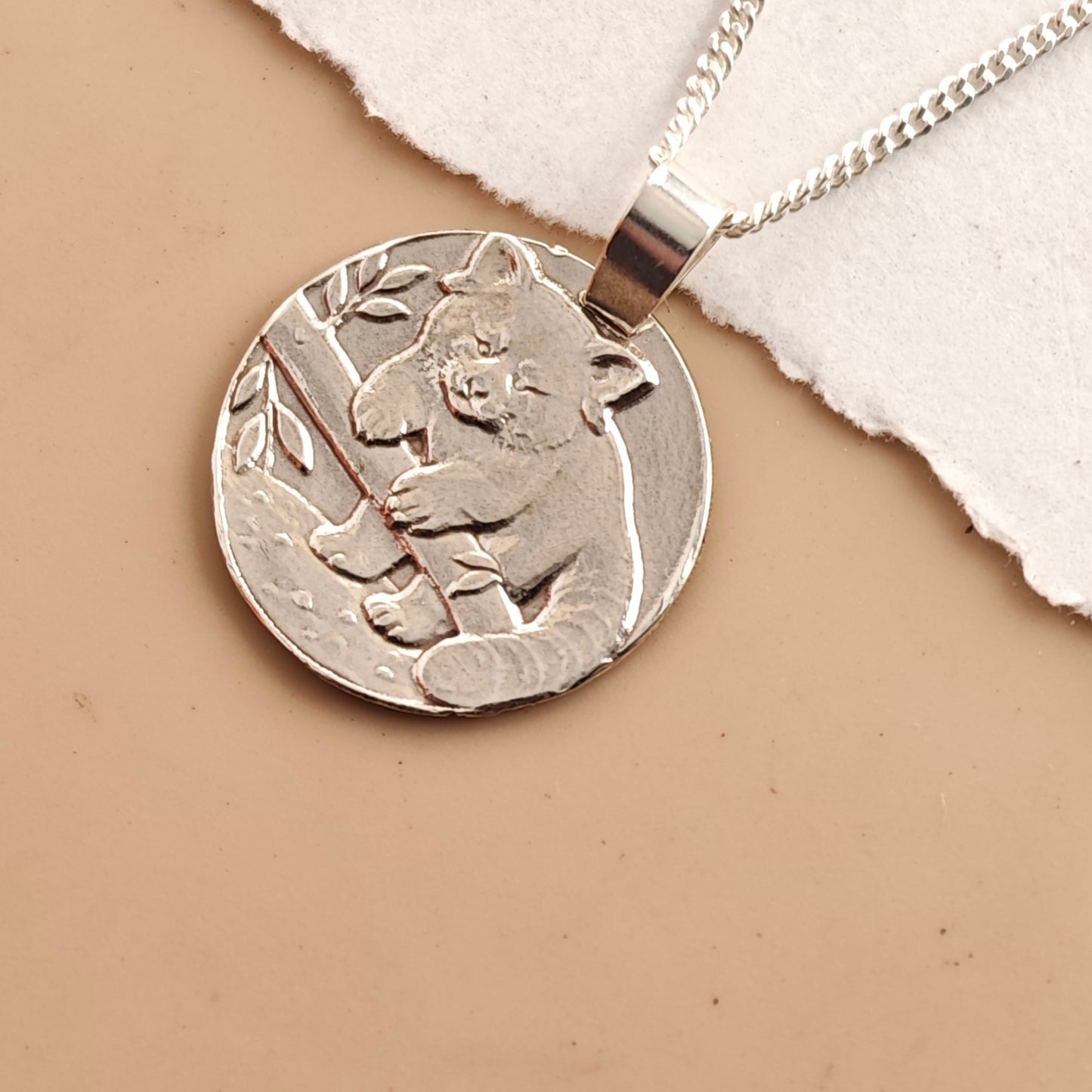 Red Panda Coin Necklace – Deep Engraved Recycled Sterling Silver