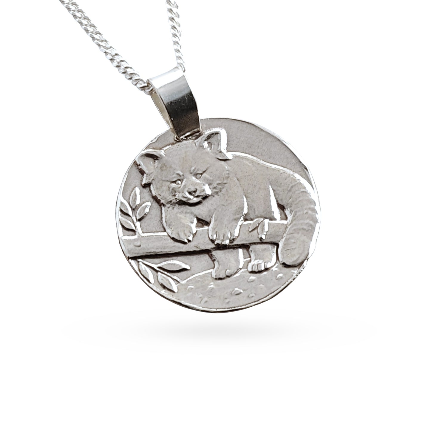 Red Panda Engraved Sterling Silver Coin Necklace