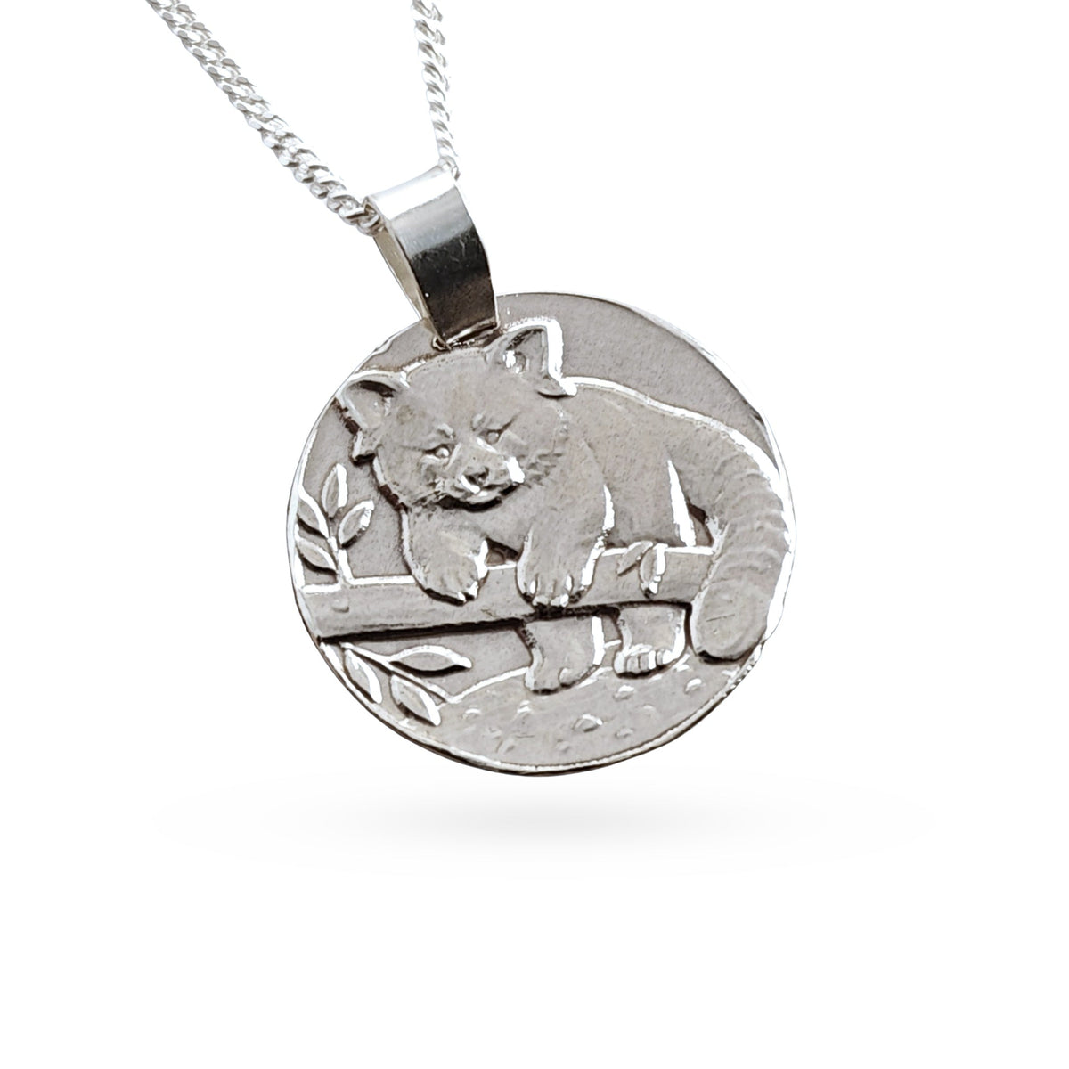 Red Panda Coin Necklace – Deep Engraved Recycled Sterling Silver