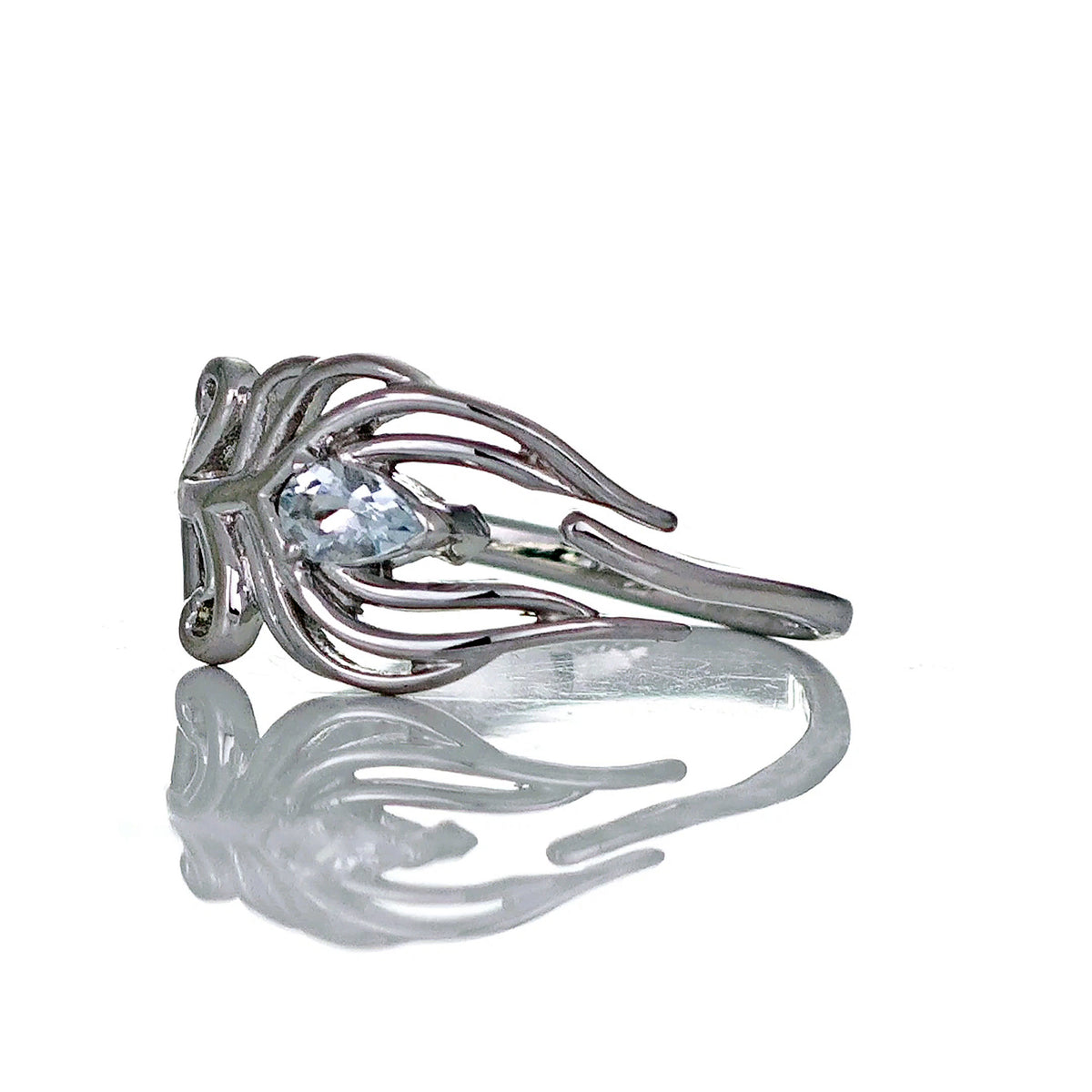 Aquamarine Peacock Feather Ring in Sterling Silver