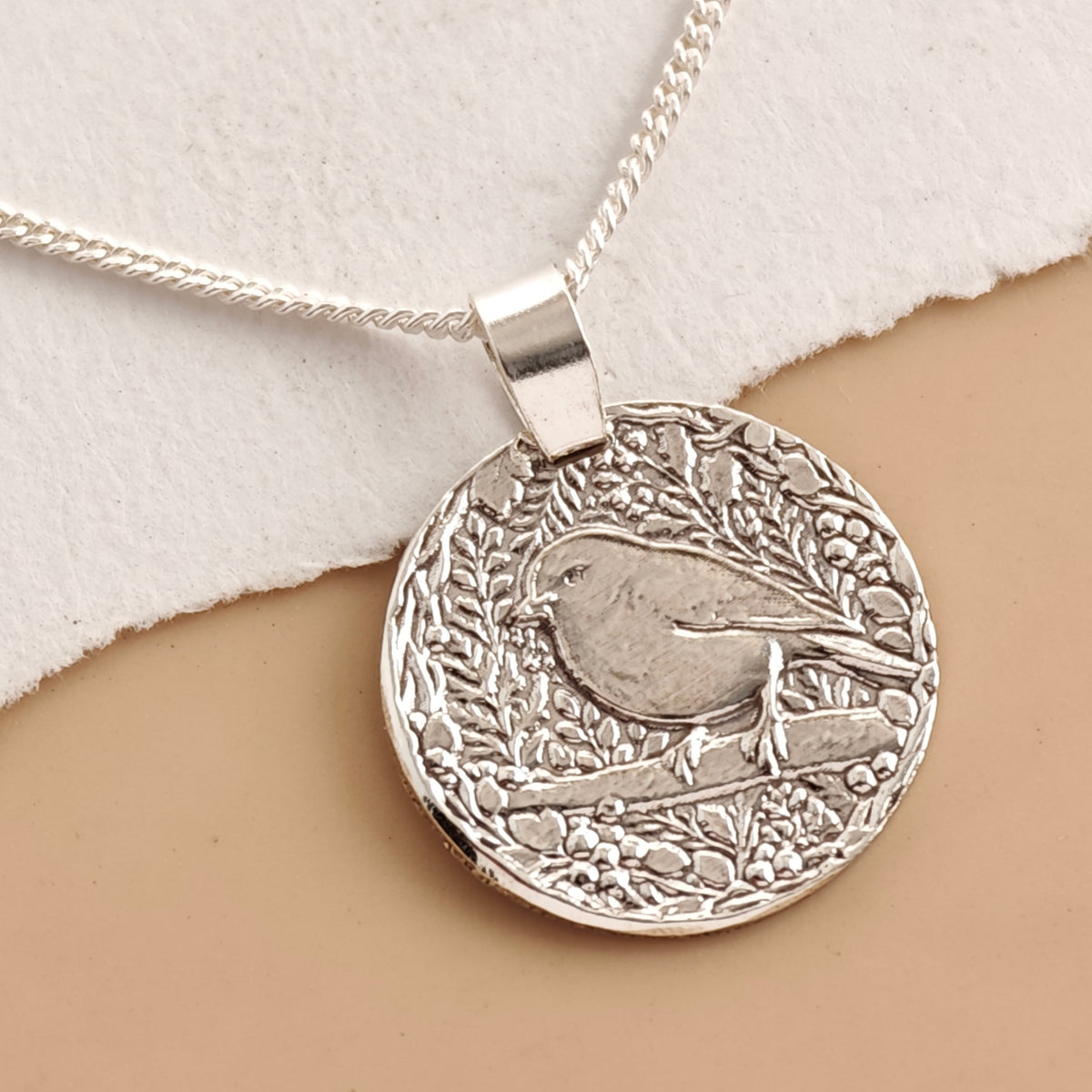 Robin Coin Necklace – Deep Engraved Recycled Sterling Silver