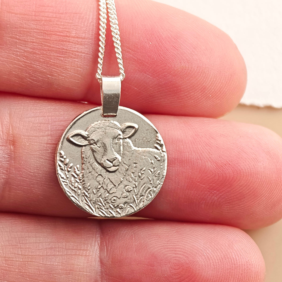 Sheep Coin Necklace – Deep Engraved Recycled Sterling Silver