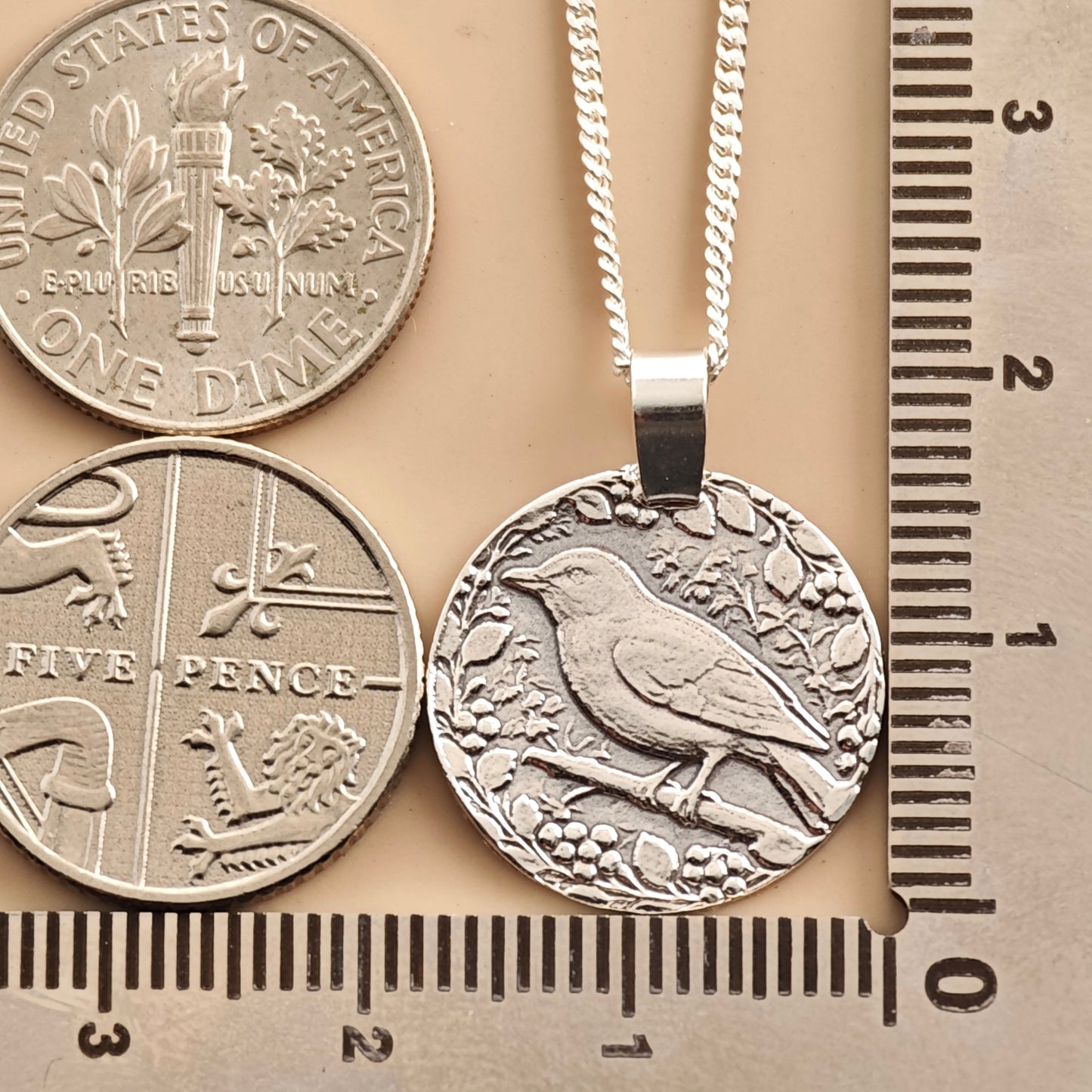 Songbird Engraved Sterling Silver Coin Necklace