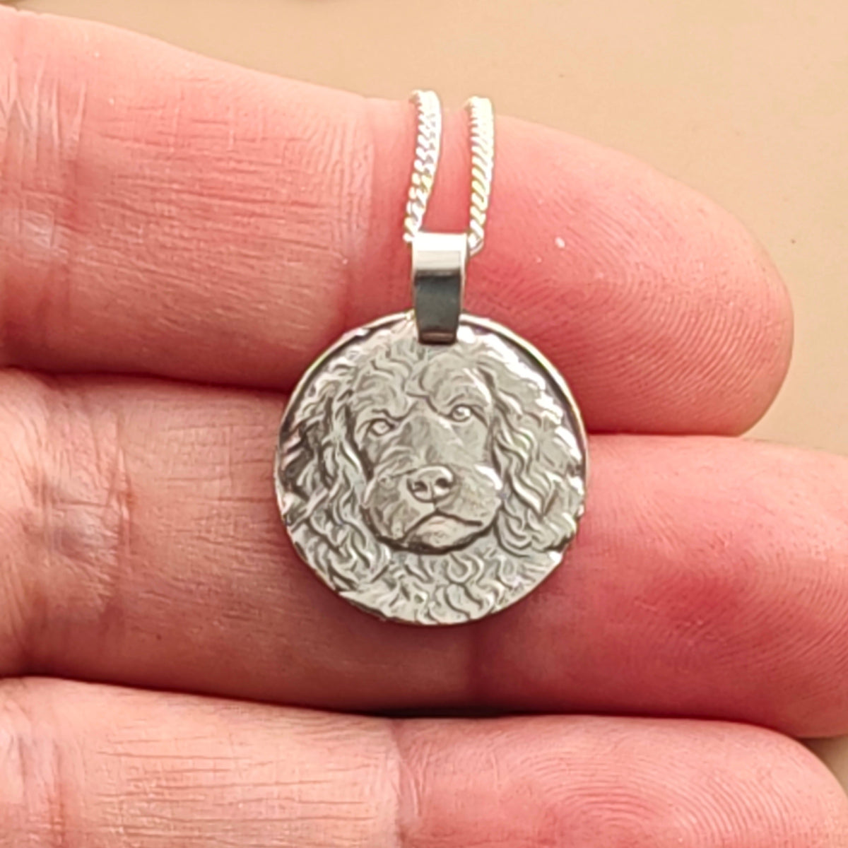 Spaniel Engraved Sterling Silver Coin Necklace