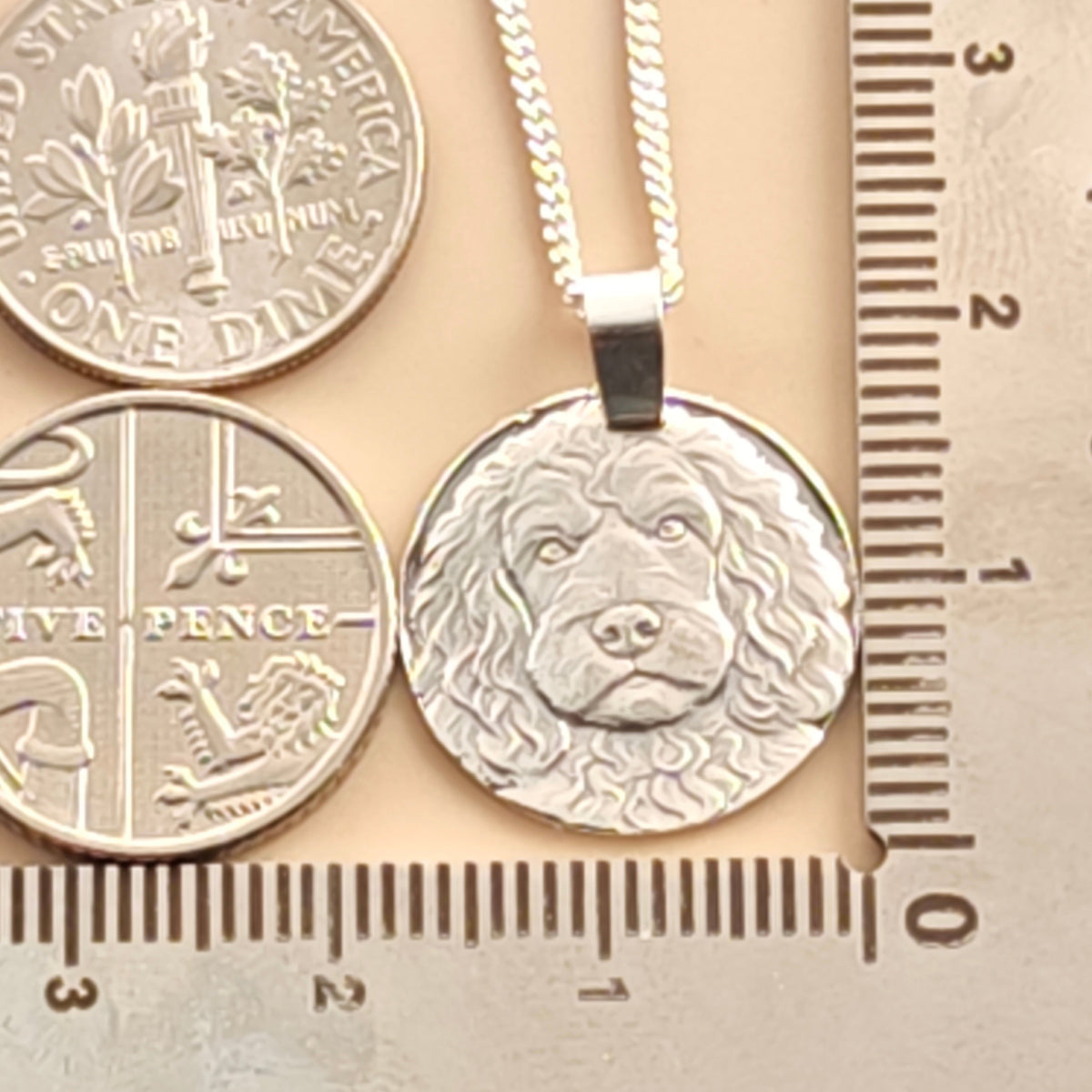Spaniel Engraved Sterling Silver Coin Necklace