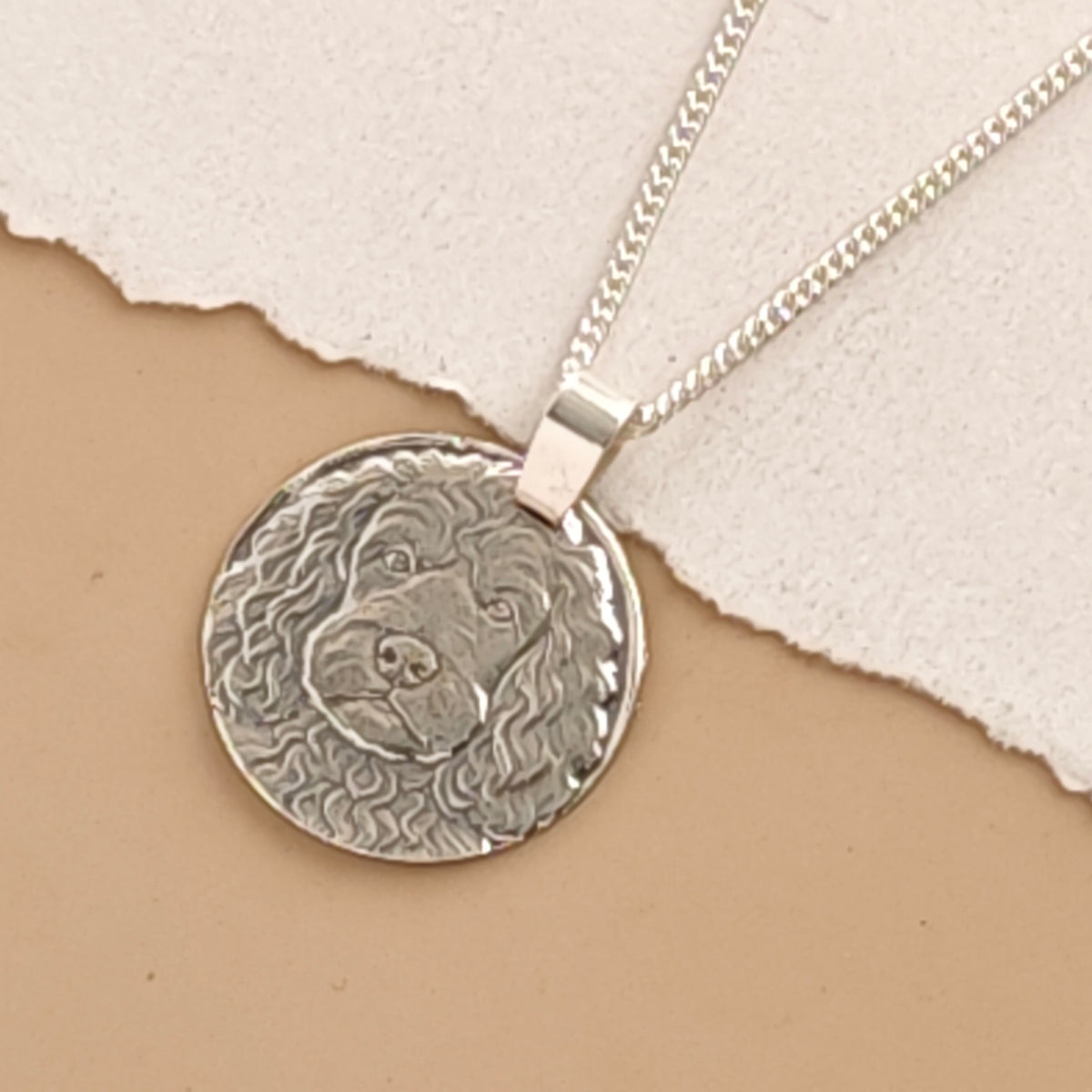 Spaniel Engraved Sterling Silver Coin Necklace