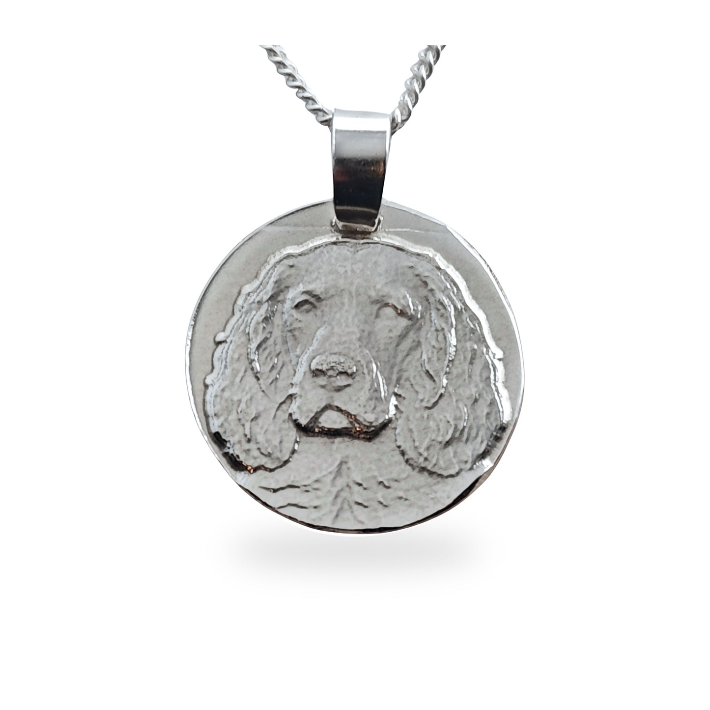 Spaniel Coin Pendant Necklace, Recycled Sterling Silver