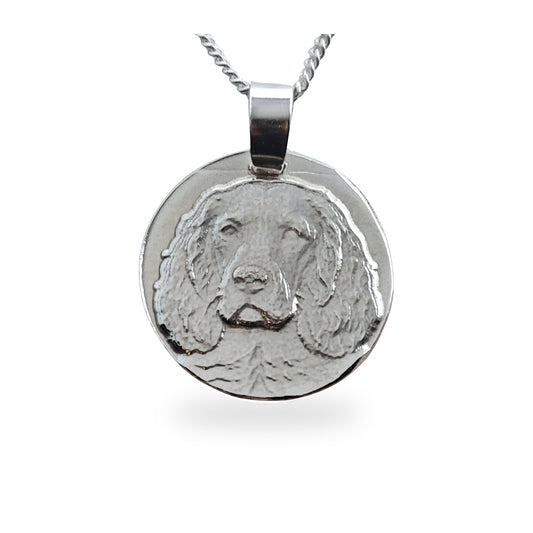 Spaniel Coin Pendant Necklace, Recycled Sterling Silver