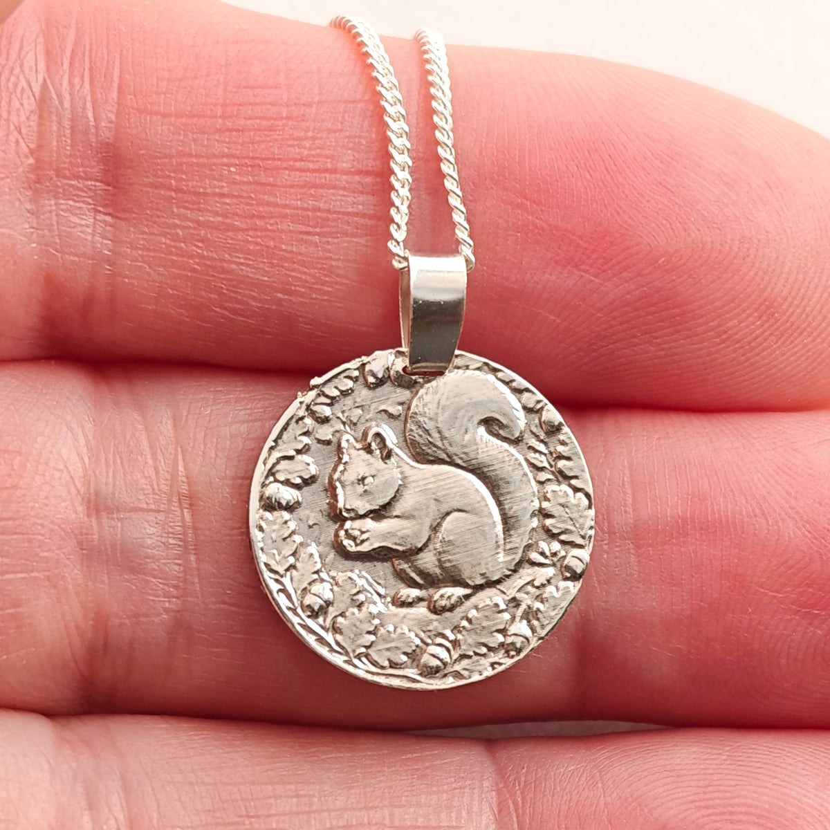 Squirrel Coin Necklace – Deep Engraved Recycled Sterling Silver