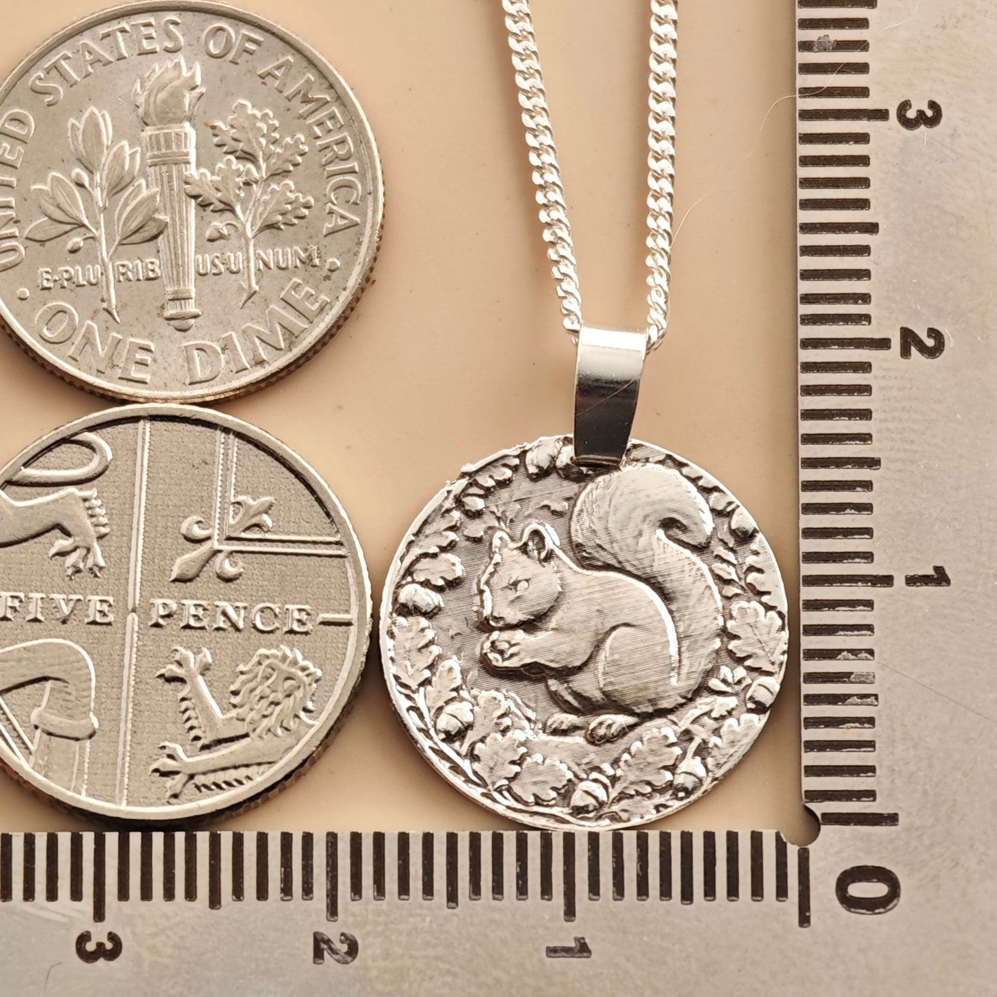 Squirrel Coin Necklace – Deep Engraved Recycled Sterling Silver