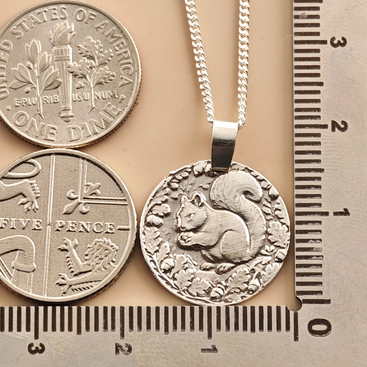 Squirrel Coin Necklace – Deep Engraved Recycled Sterling Silver