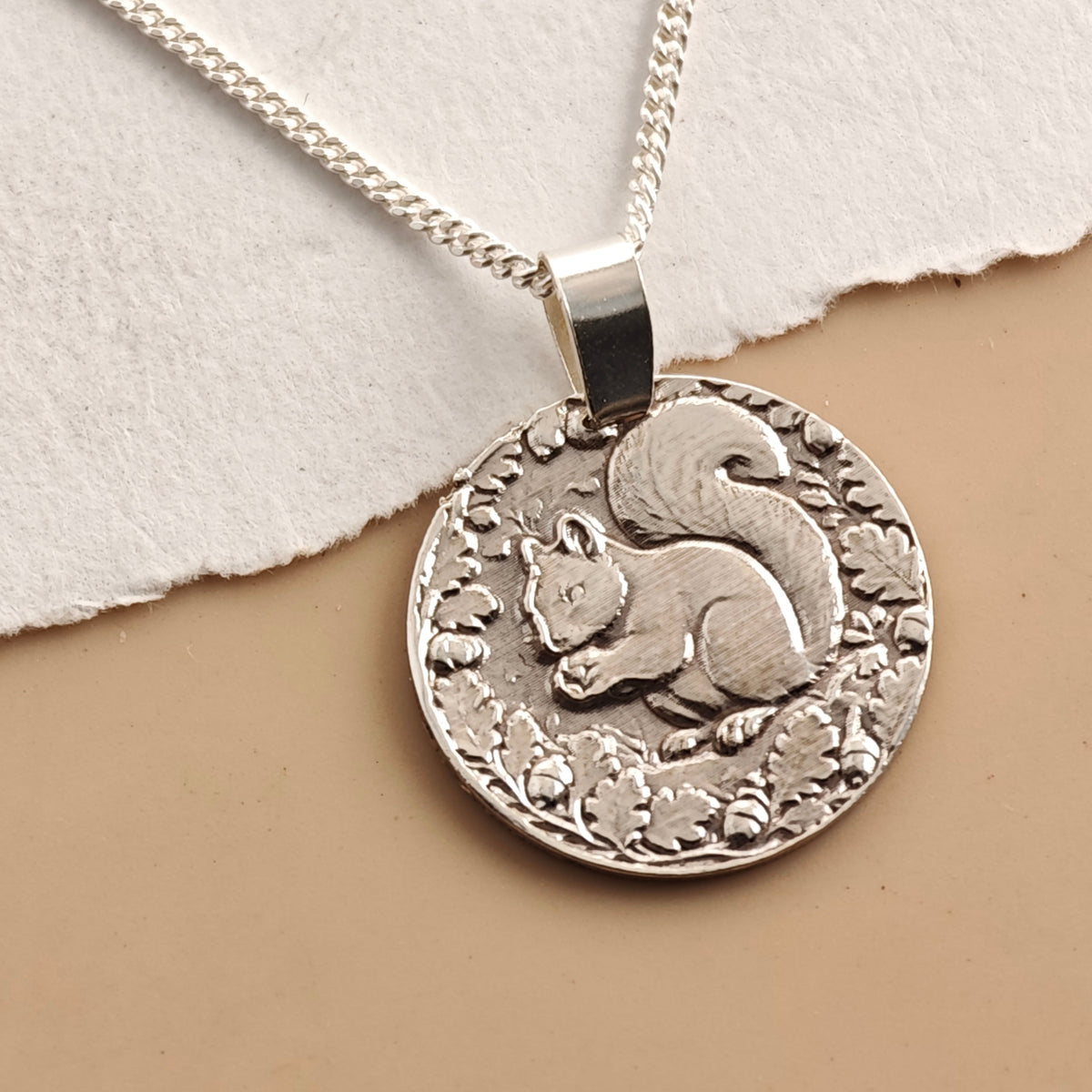 Squirrel Coin Necklace – Deep Engraved Recycled Sterling Silver