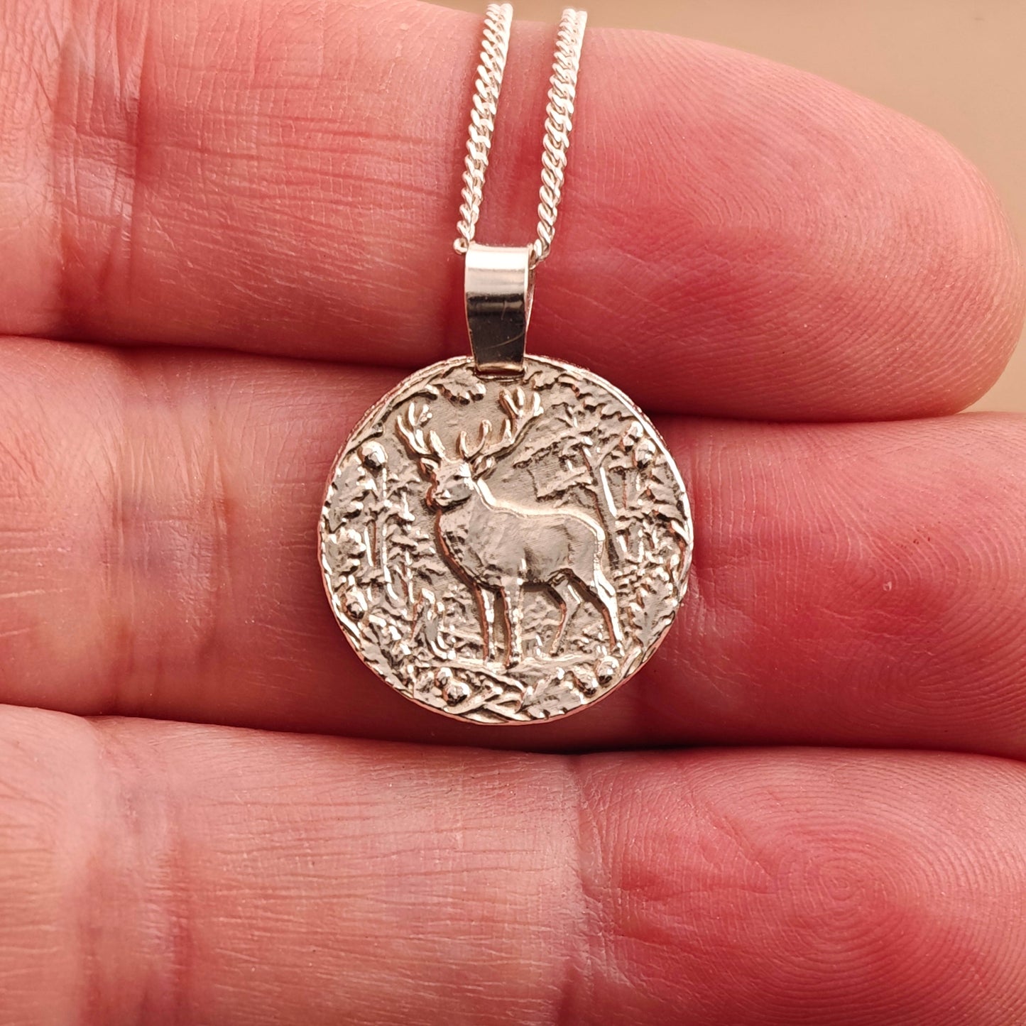Stag Coin Necklace – Deep Engraved Recycled Sterling Silver