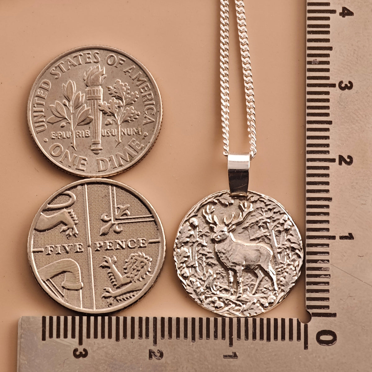 Stag Coin Necklace – Deep Engraved Recycled Sterling Silver