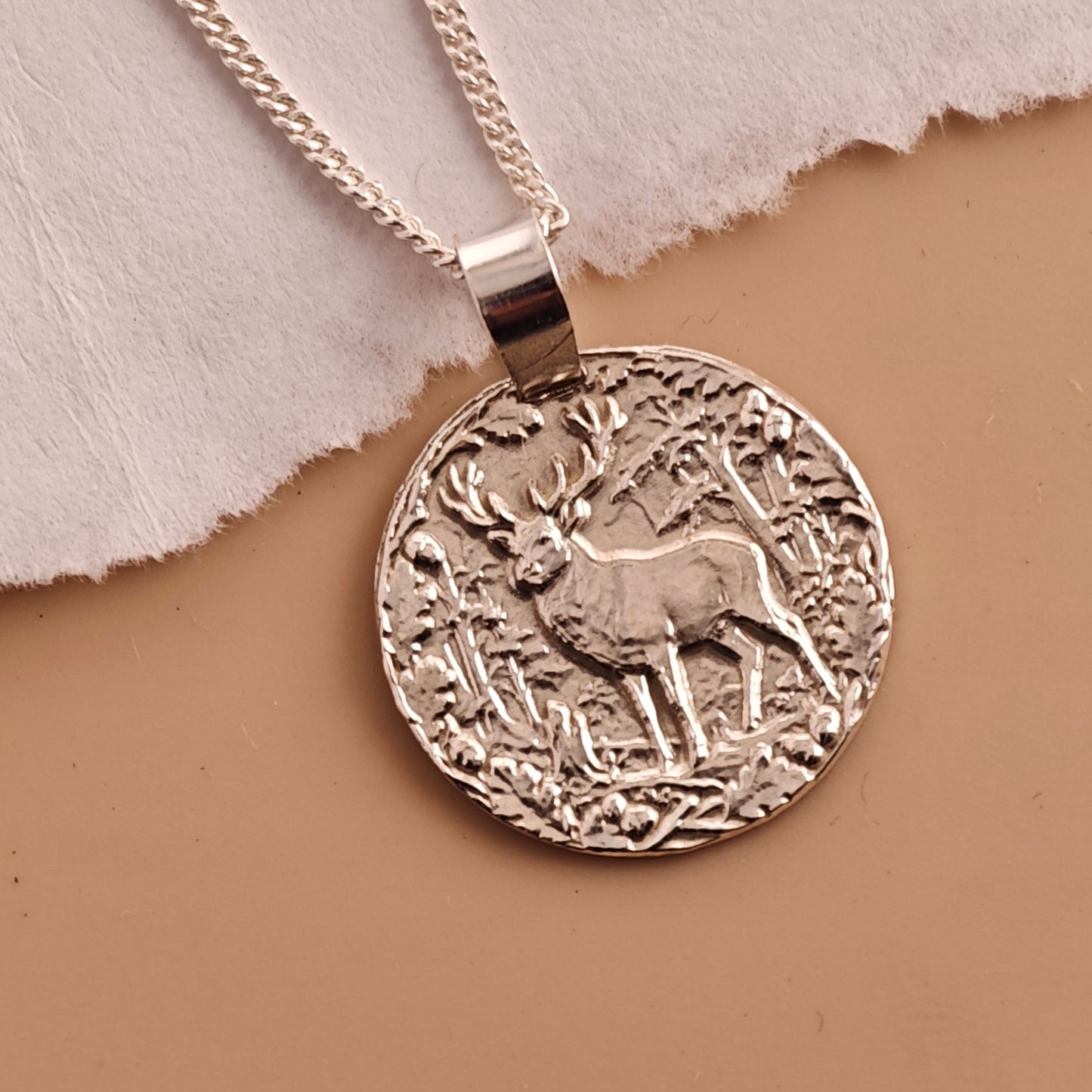 Stag Coin Necklace – Deep Engraved Recycled Sterling Silver