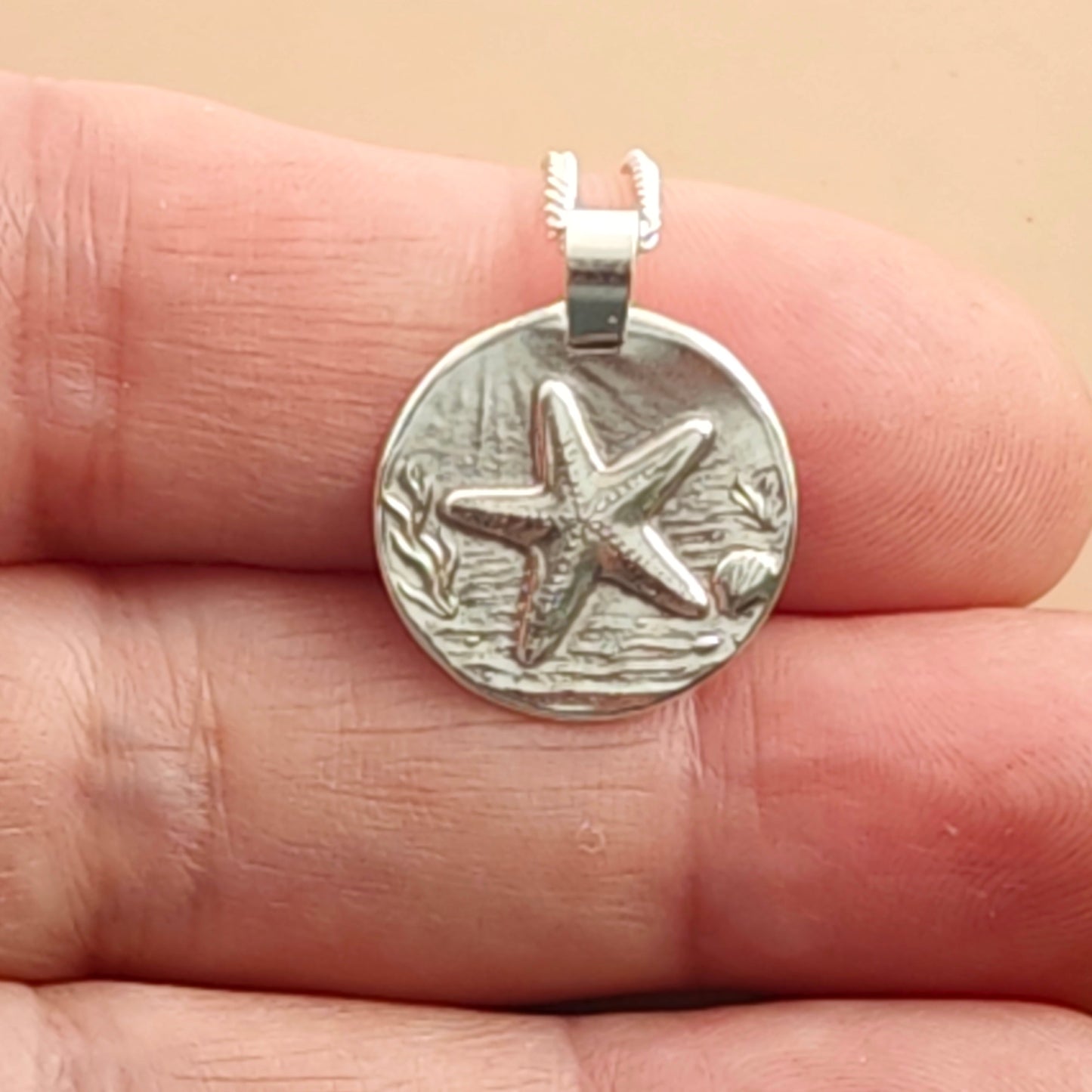 Starfish Coin Necklace – Deep Engraved Recycled Sterling Silver