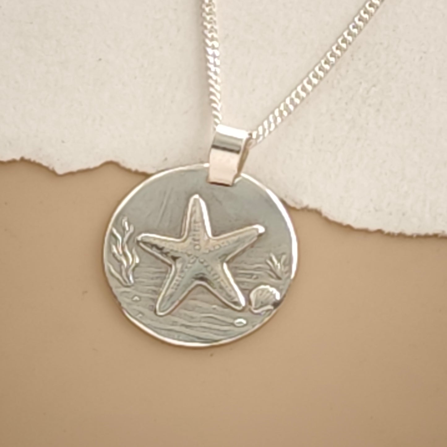 Starfish Engraved Sterling Silver Coin Necklace