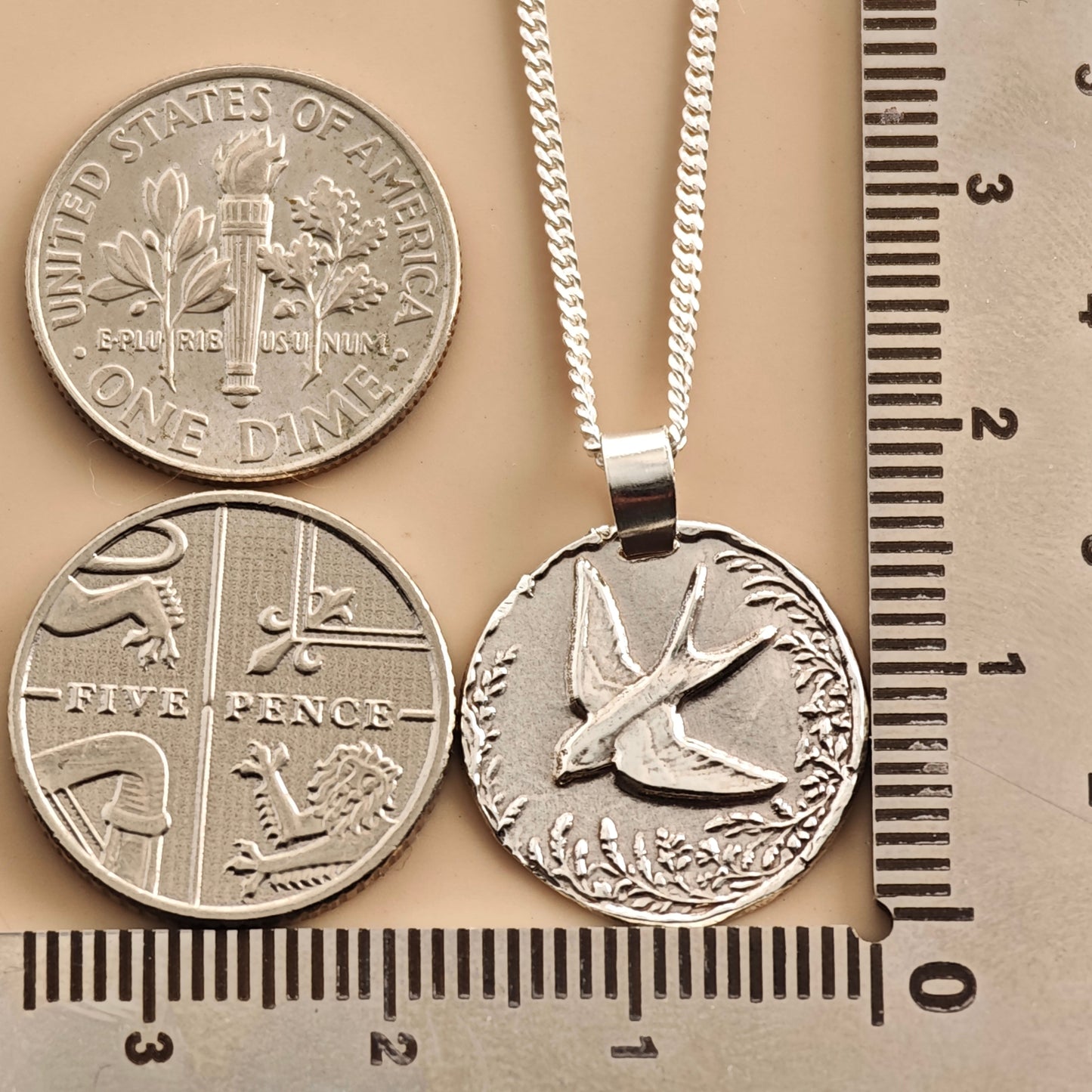 Swallow Coin Necklace – Deep Engraved Recycled Sterling Silver