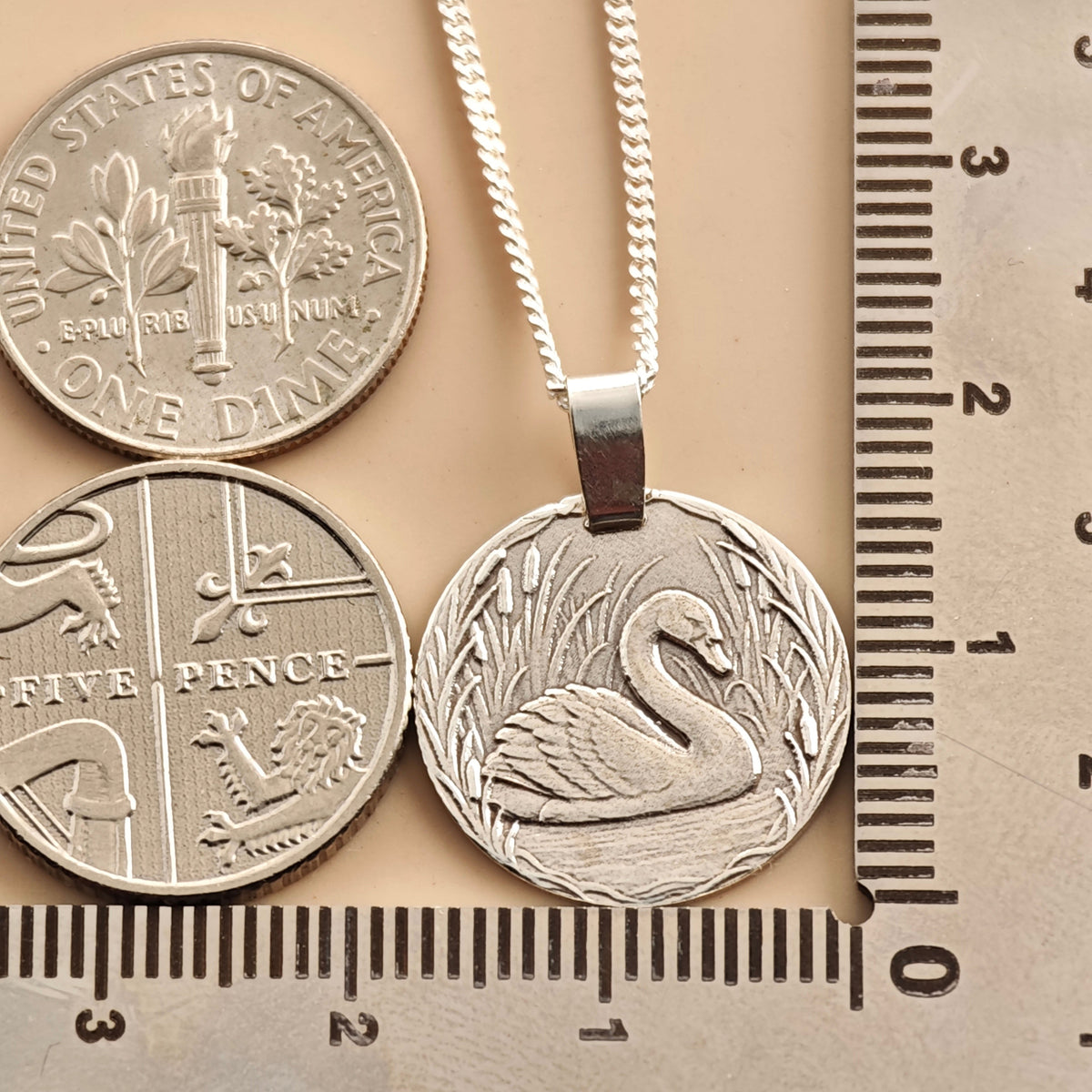 Swan Coin Necklace – Deep Engraved Recycled Sterling Silver