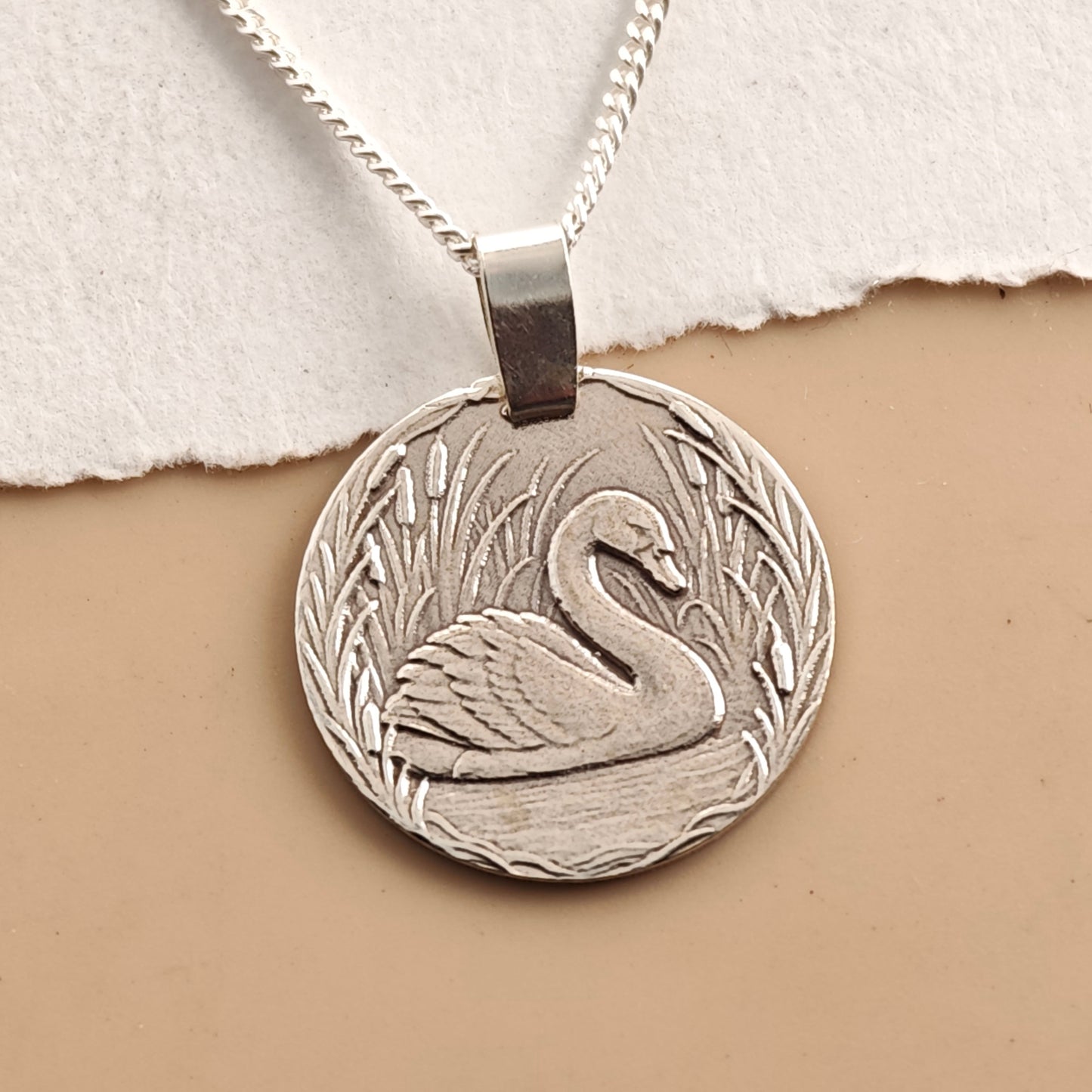 Swan Coin Necklace – Deep Engraved Recycled Sterling Silver