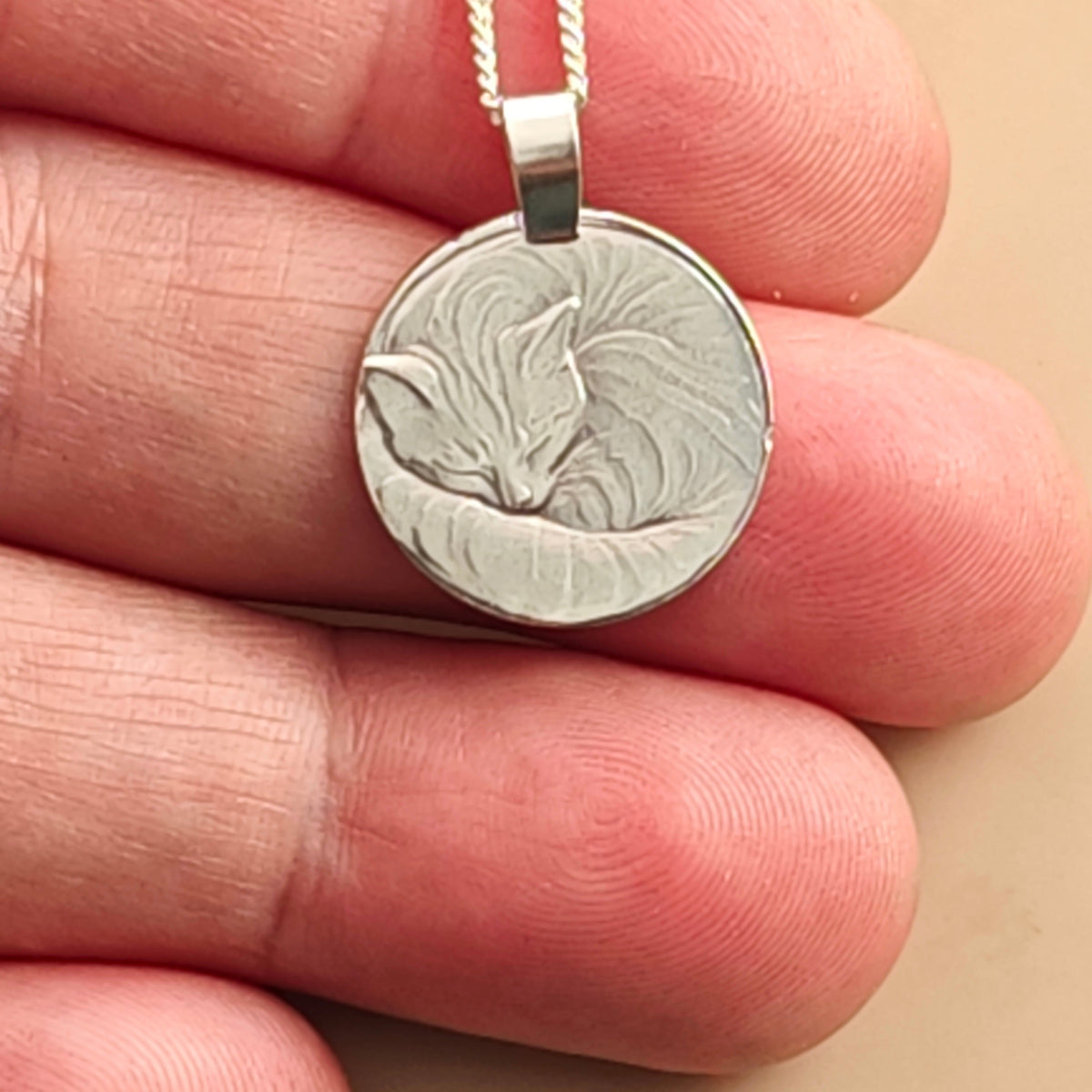 Cat Coin Necklace – Deep Engraved Recycled Sterling Silver