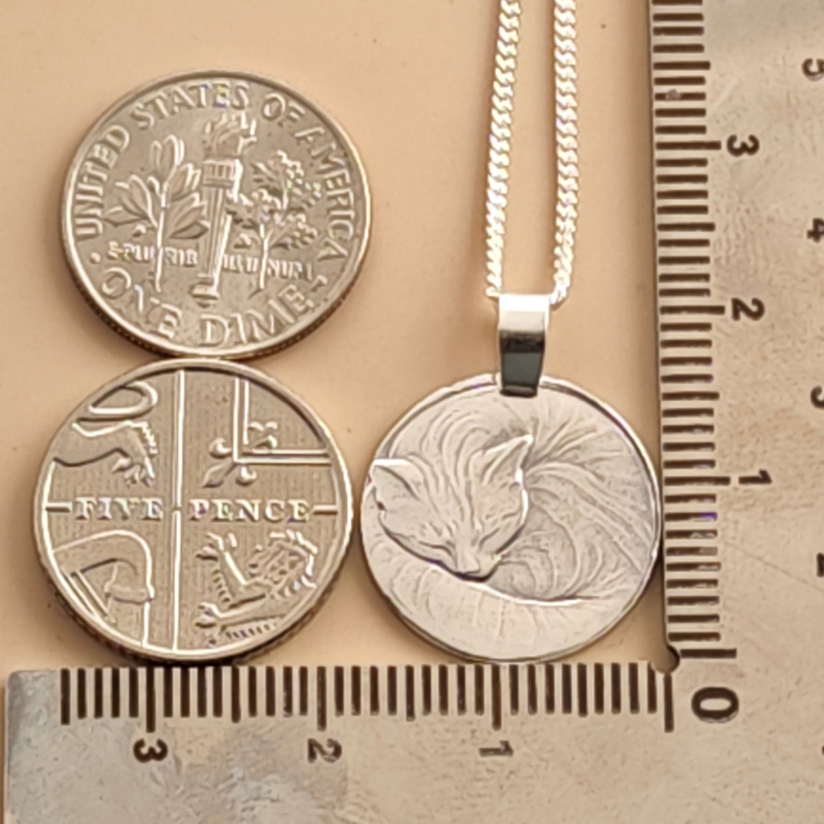 Cat Coin Necklace – Deep Engraved Recycled Sterling Silver