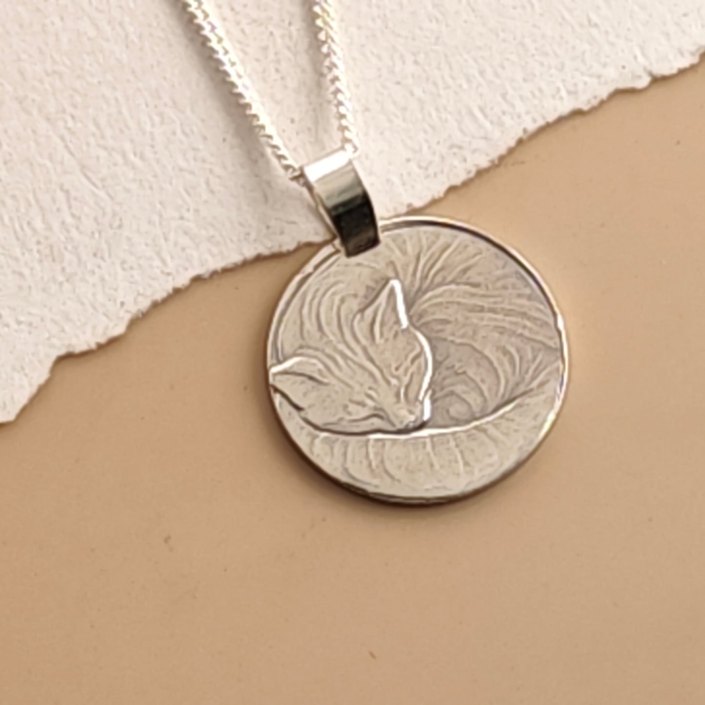 Cat Coin Necklace – Deep Engraved Recycled Sterling Silver