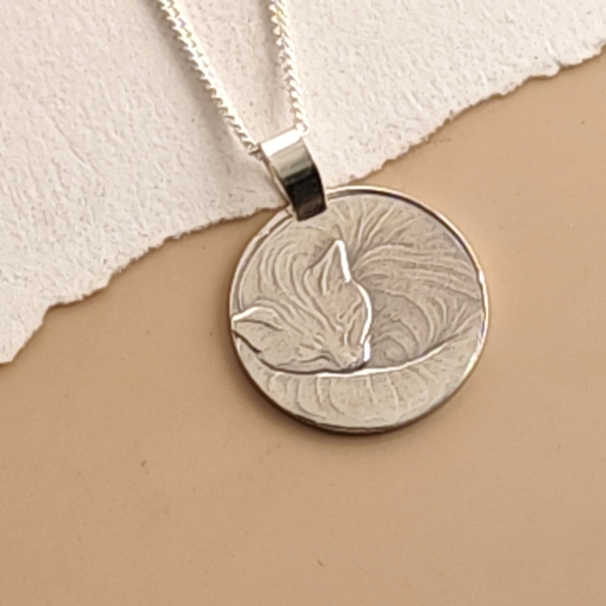 Cat Coin Necklace – Deep Engraved Recycled Sterling Silver
