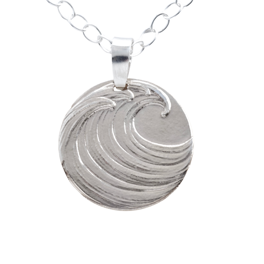 Wave Coin Necklace – Deep Engraved Recycled Sterling Silver